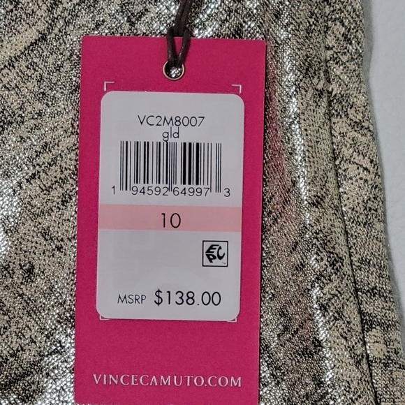 Vince Camuto Dress Womens Size 10 Gold Metallic Sheath Cocktail Midi Sleveless - Picture 6 of 7